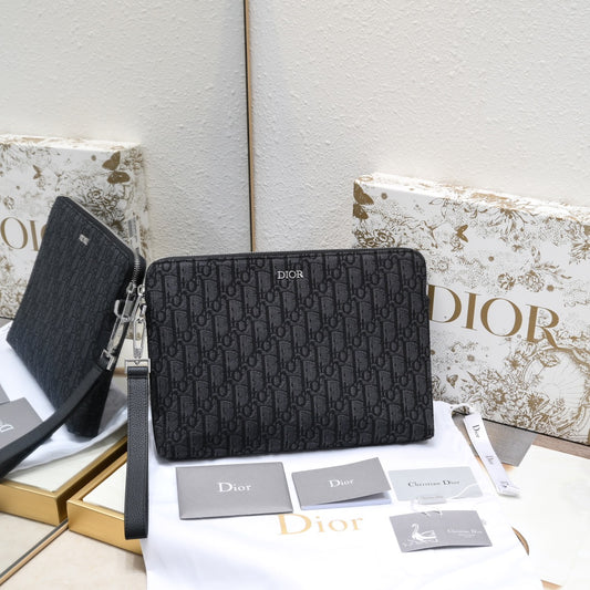 Dior "Oblique Canvas Clutch Bag Cloth Black"