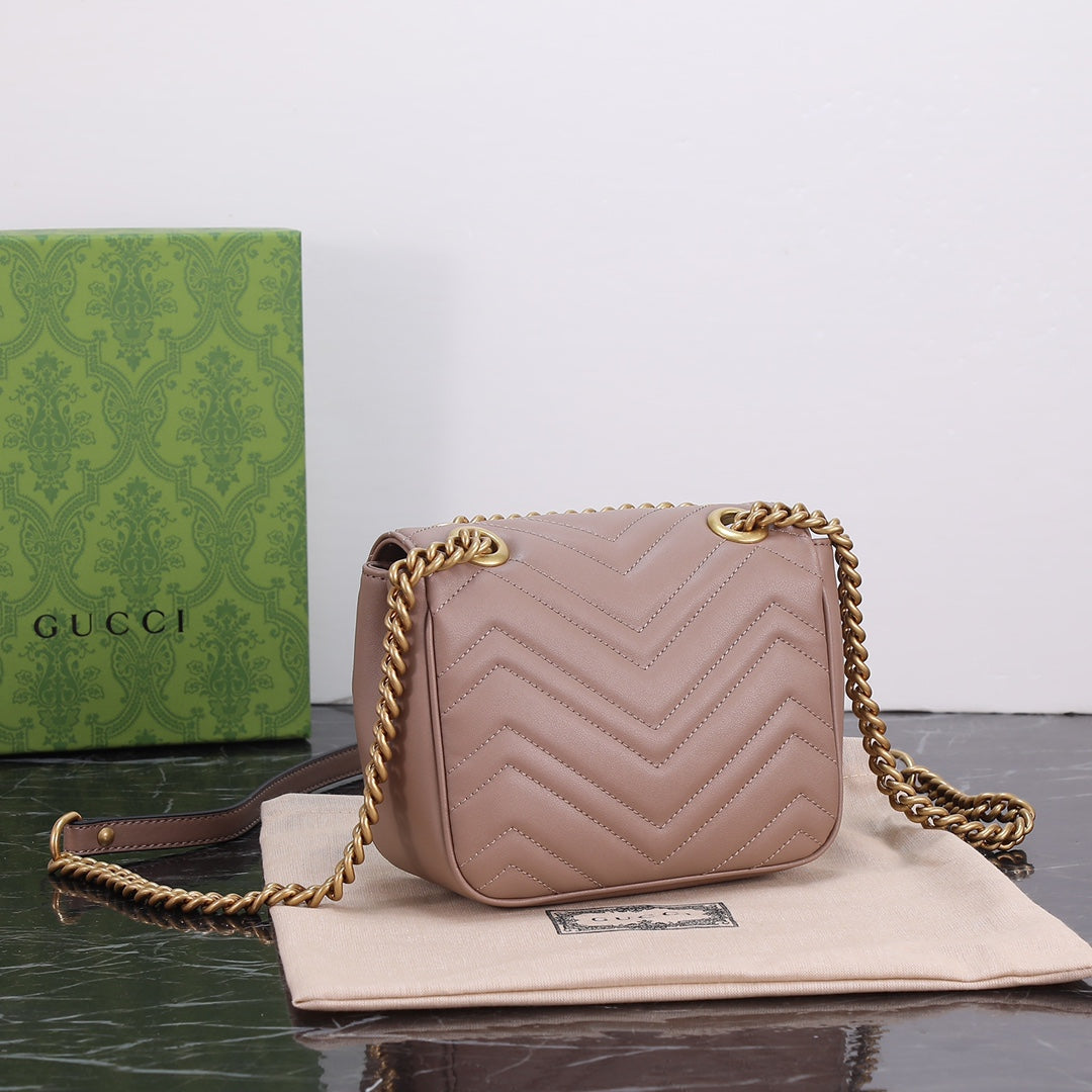 GUCCI "Calfskin Matelasse Mini GG Marmont Square Shoulder Bag Beige"