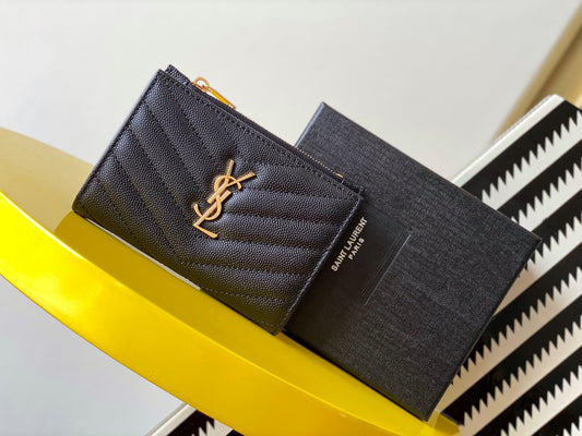YSL "Monogram Wallet in Black Grained Leather"