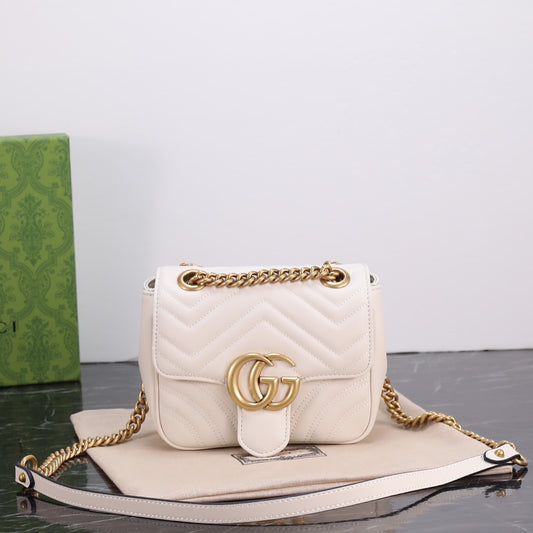 GUCCI "Calfskin Matelasse Mini GG Marmont Square Shoulder Bag White"