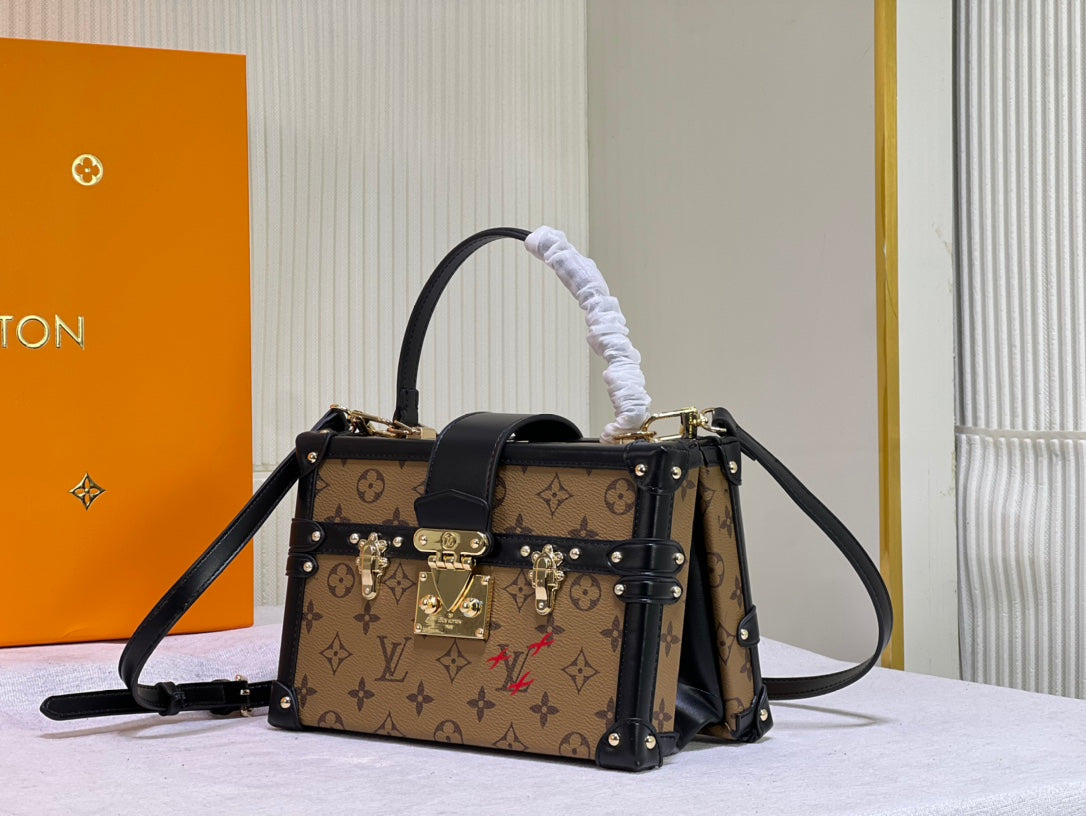 Louis Vuitton "Clutch Trunk Monogram Reverse Brown/Black in Coated Canvas"