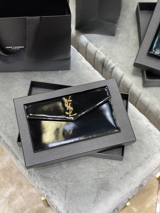 YSL "Medium Uptown Monogram Leather Black and Gold"