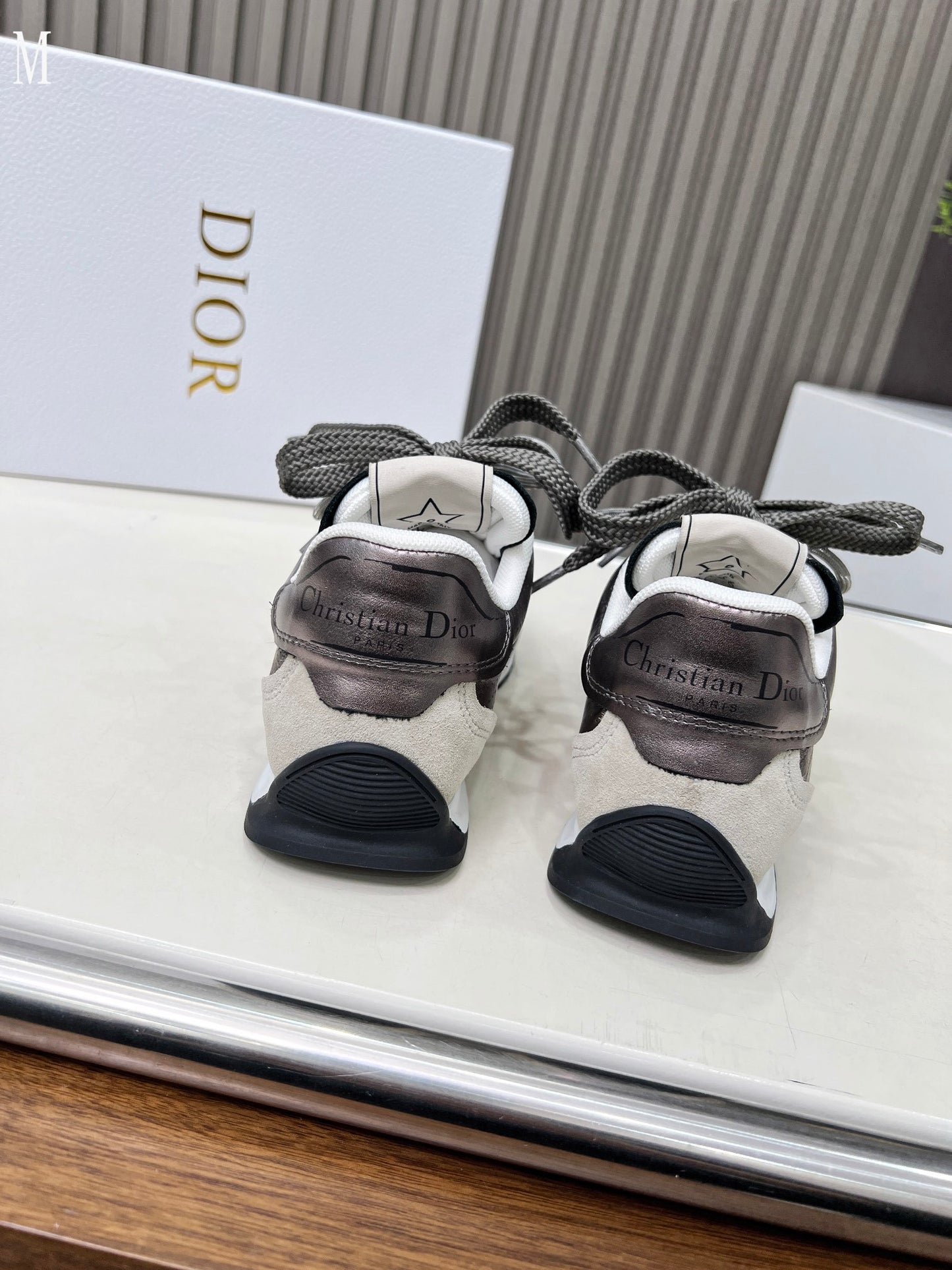 Dior D-Sketch "Silver-Tone Crinkled Lambskin and Laminated Calfskin"