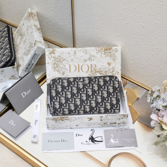Dior "Blue Dior Oblique Jacquard Long Zipped Wallet"